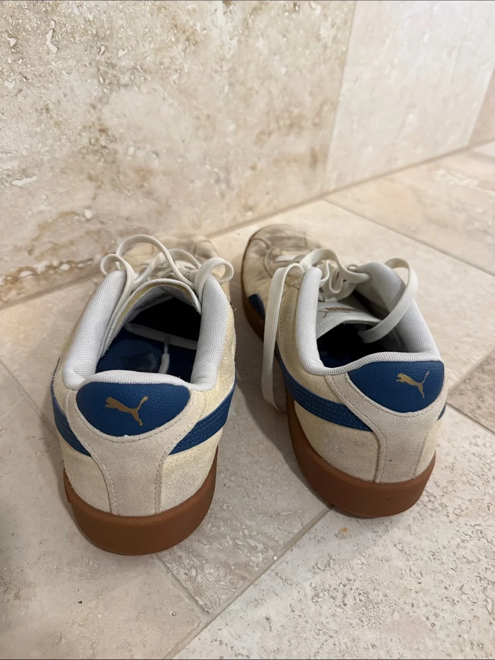 Puma Men's Sneakers in Cream with Brown Gum Sole